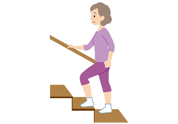 イラスト：階段を上る高齢女性